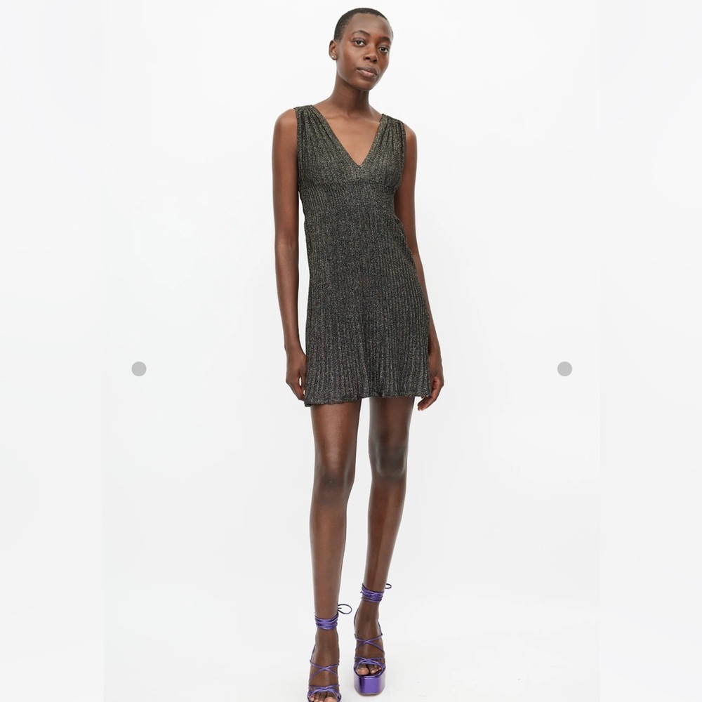 MISSONI Black & Gold Metallic Knit Mini Dress Size IT 46